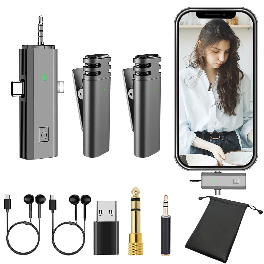 4 In 1 Lavalier Wireless Microphone Noise Reduction Professional Mic for Mobile Phone Camera Speaker Computer Live