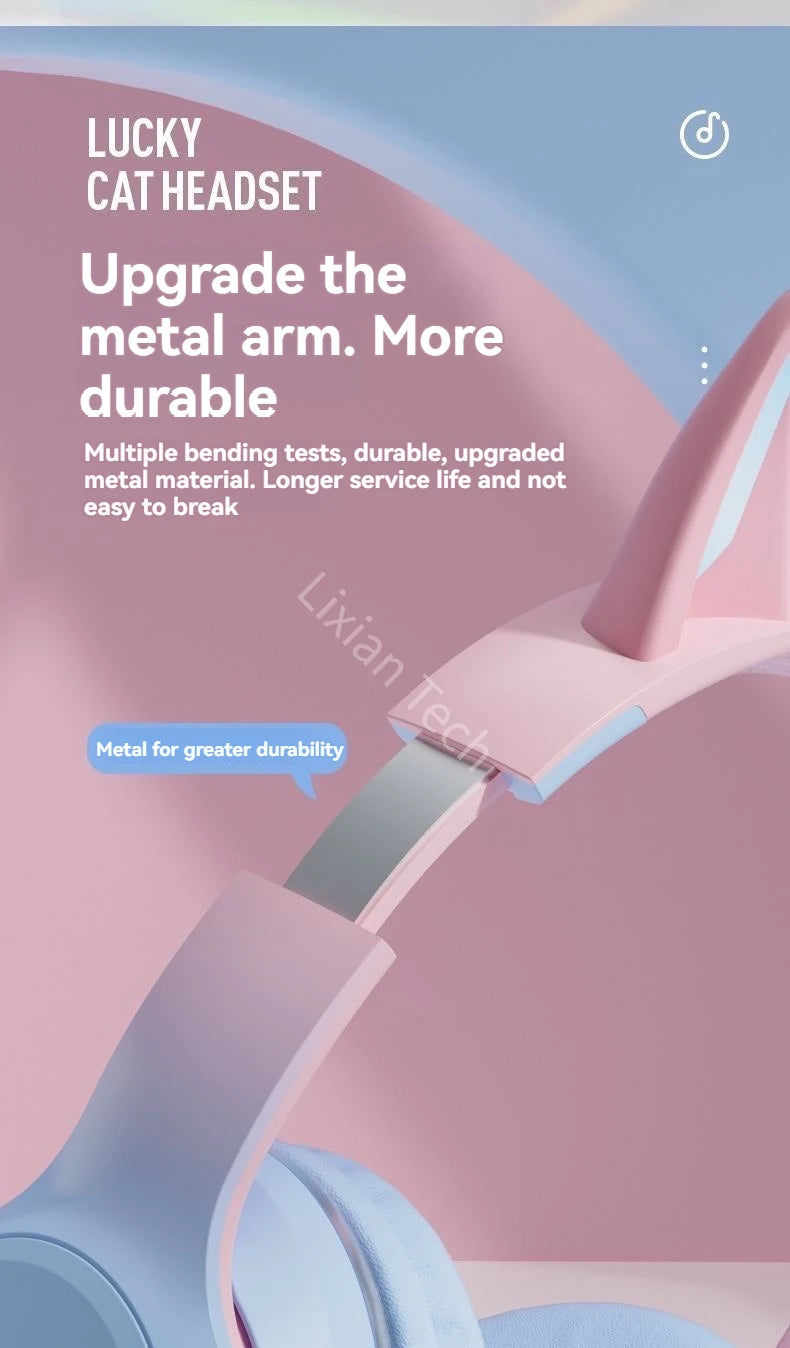 wireless Headphones RGB cute cat ear Bluetooth Earphones with microphone Stereo Music Game Earphone Girls Kids Gifts For XiaoMi