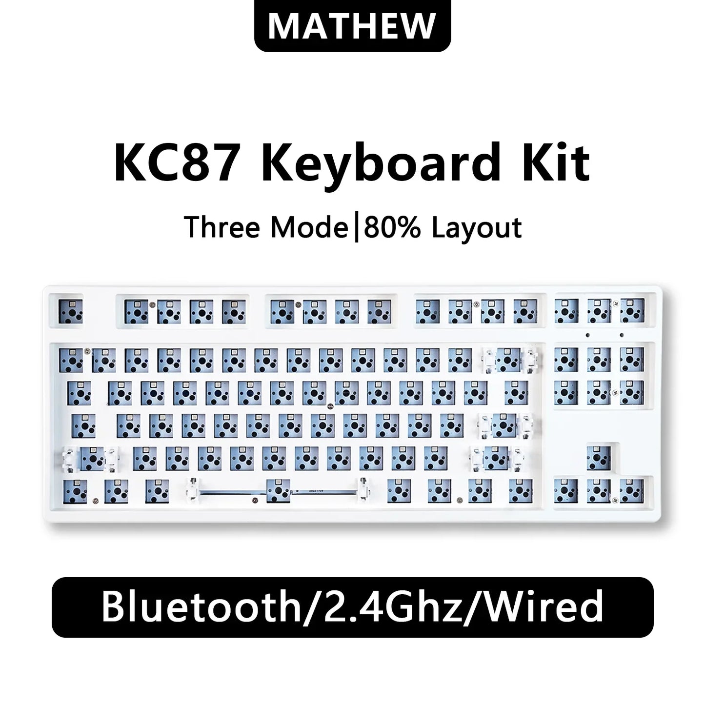 MATHEW KC108 Three Mode Mechanical Keyboard Barebone Classic 108 Keys Layout Full Size Hot Swap RGB Gaming Keyboard DIY Kit