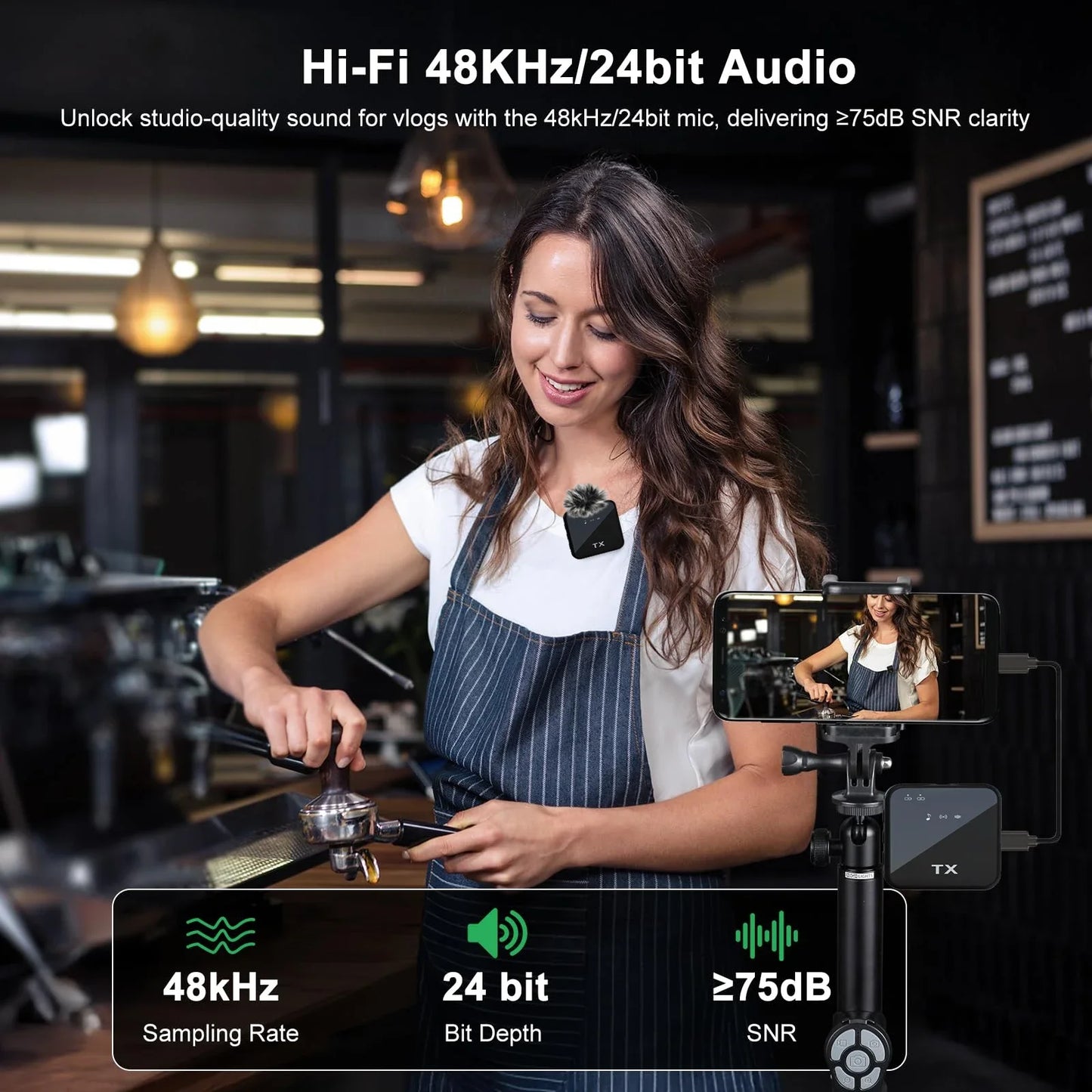 2IN1 Wireless Lavalier Microphone for Camera/iPhone/Android Broadcast Microphone for Video Recording Podcast Noise Reduction mic