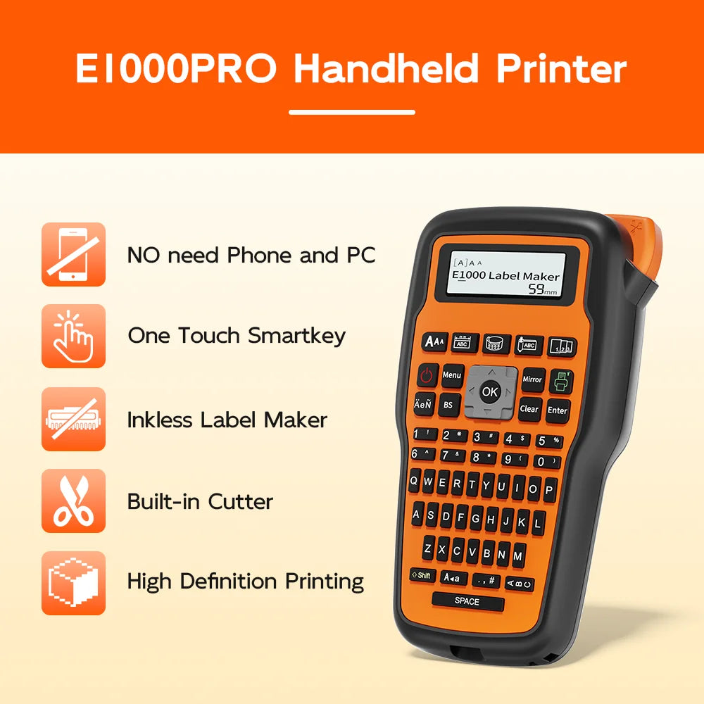 E1000 PRO Portable Label Printer 203dpi Compatible for Brother TZe231 HSE231 FX231 6-12mm Label Maker Machine Industrial Labeler