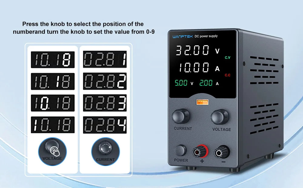 Wanptek DC Power Supply 30V 10A 5A Variable Bench Power Supply Adjustable Lab Power Supply 60V 5A 120V 3A  Voltage Regulator