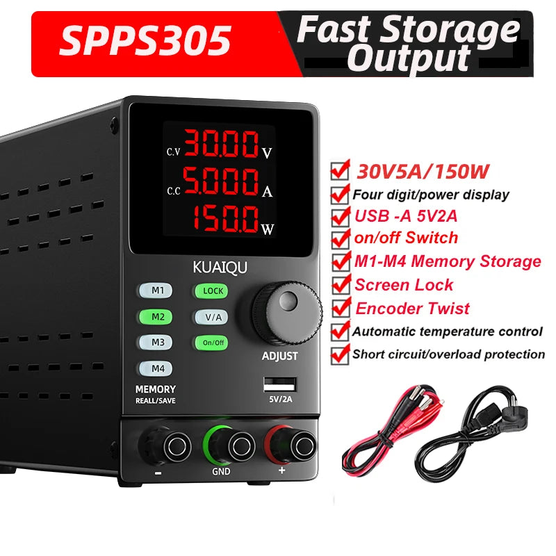 30V10A Programmable DC Power Supply Adjustable Bench Power Supply,M1-M4 Storage, Fast Output, Preset Voltage Current,60V 120V
