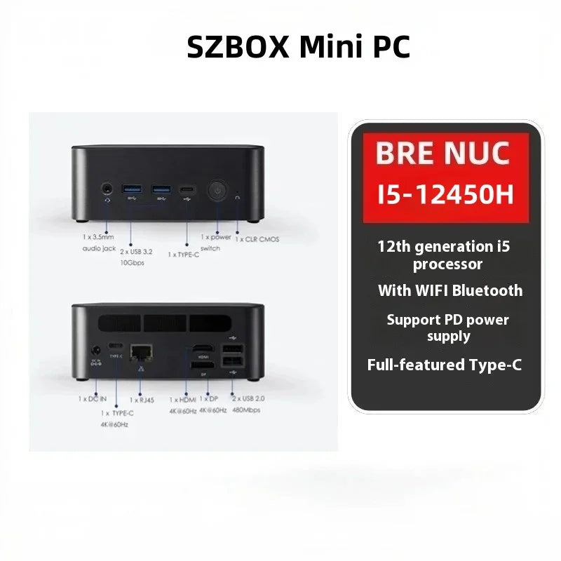 BitPC i5-12450H/i5-13500HX Mini PC DDR4 3200MHz NVMe PCIe3.0 Windows 11 Pro 2.5G LAN WiFi6 BT5.2 Desktop MINI PC Gamer Computer