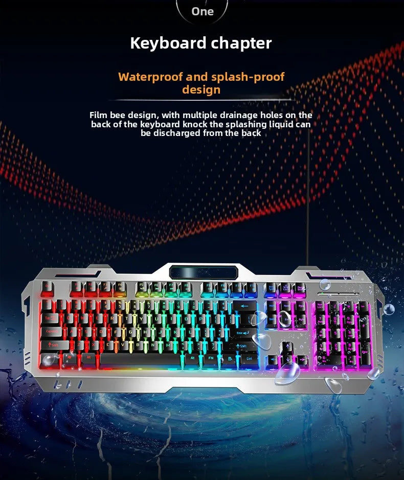 Gaming Wired Mechanical Keyboard Mouse Set Rainbow Glow Backlight 104 Keys Metal Panel Mechanical Keyboard for Laptop Desktop
