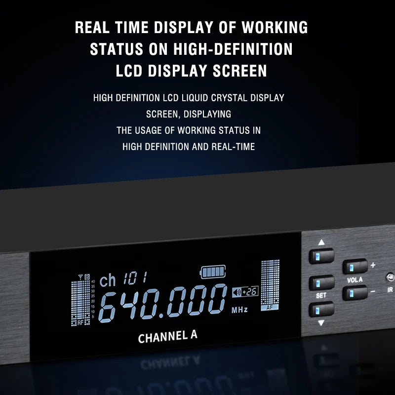 UHF Professional Wireless Microphone 2-channel Metal Handheld  Karaoke Singing Stage Wedding Performance Conference Microphone