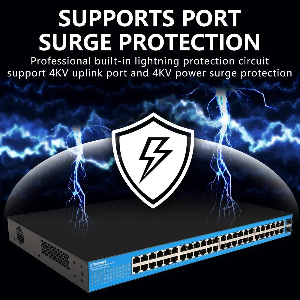 EWIND Gigabit POE Switch 16/48 Ports 10/100/1000Mbps Full Gigabit Ethernet Switch Unmanagement AI Smart Switch outdoor home NVR