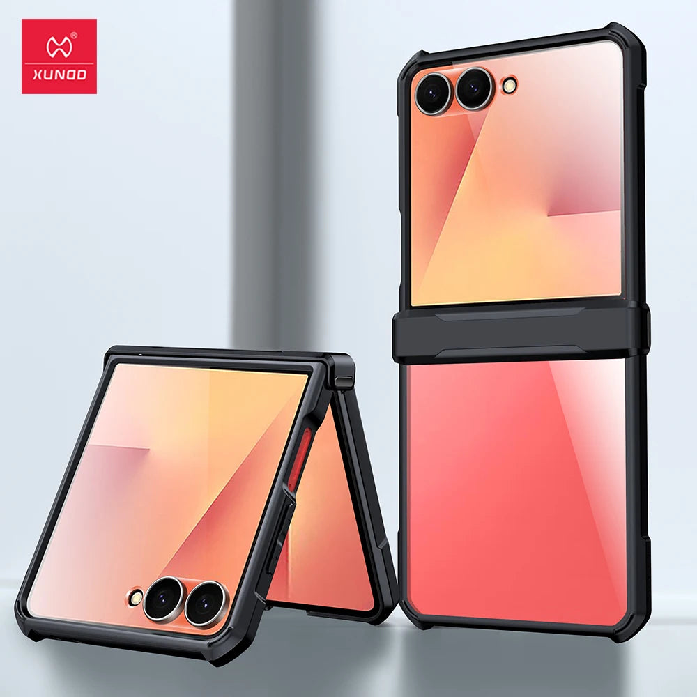 Xundd For Samsung Galaxy Z Flip 7 Flip7 SE Flip 6 5 4 Case Airbag Shockproof Shell Acrylic+TPU+Glass Back Cover For 플립7 케이