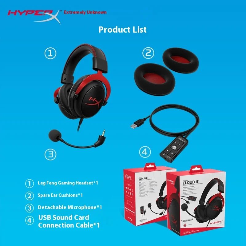 HyperX Cloud 2 II Gaming Headset Hi-Fi 7.1 Surround Sound Detachable 8 Microphone With USB sound card