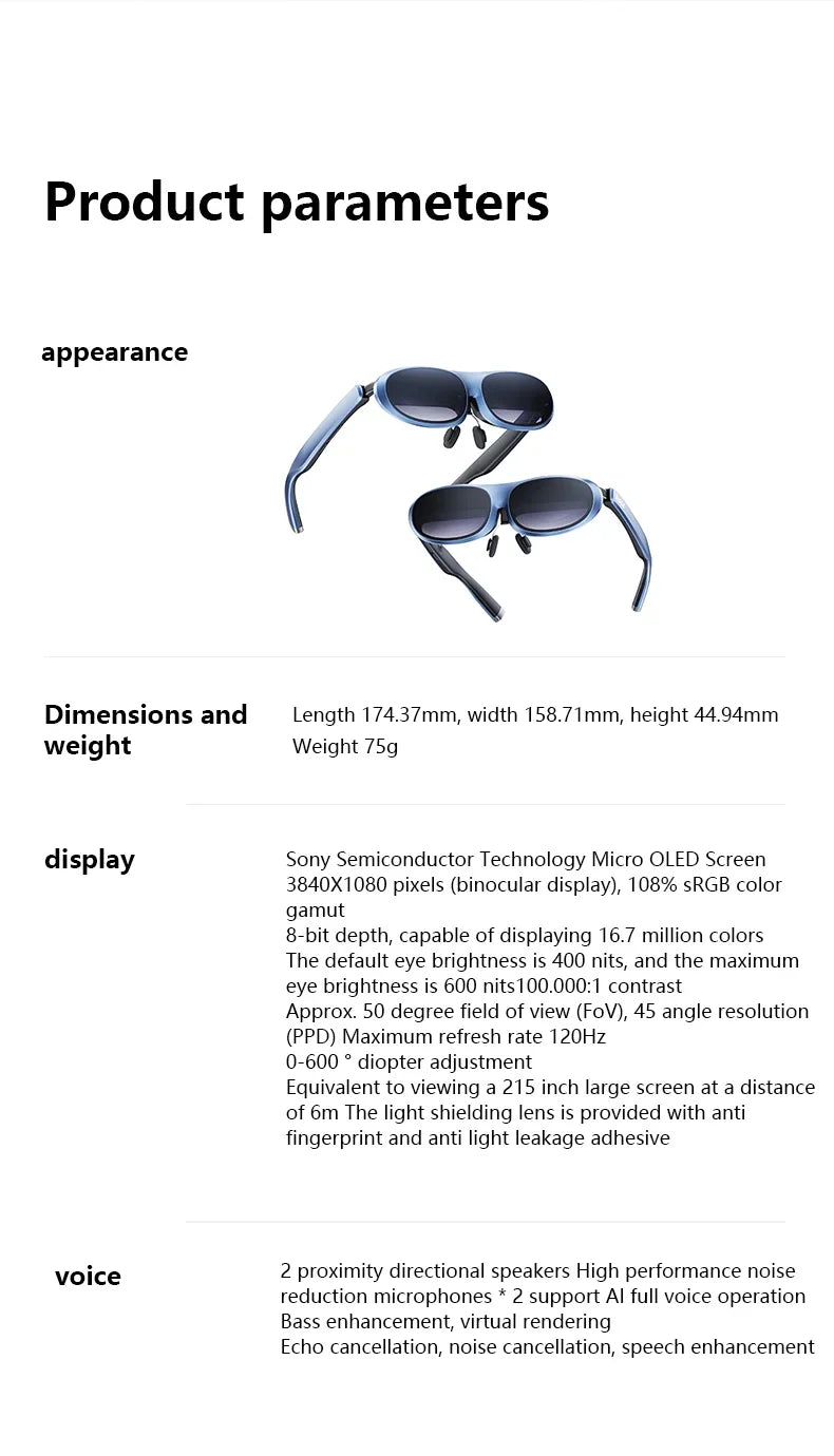 Rokid Max AR Smart Glasses Micro OLED 3D 215”Max Giant Screen Theater Viewing For Phones/Switch/PS5/Xbox/PC