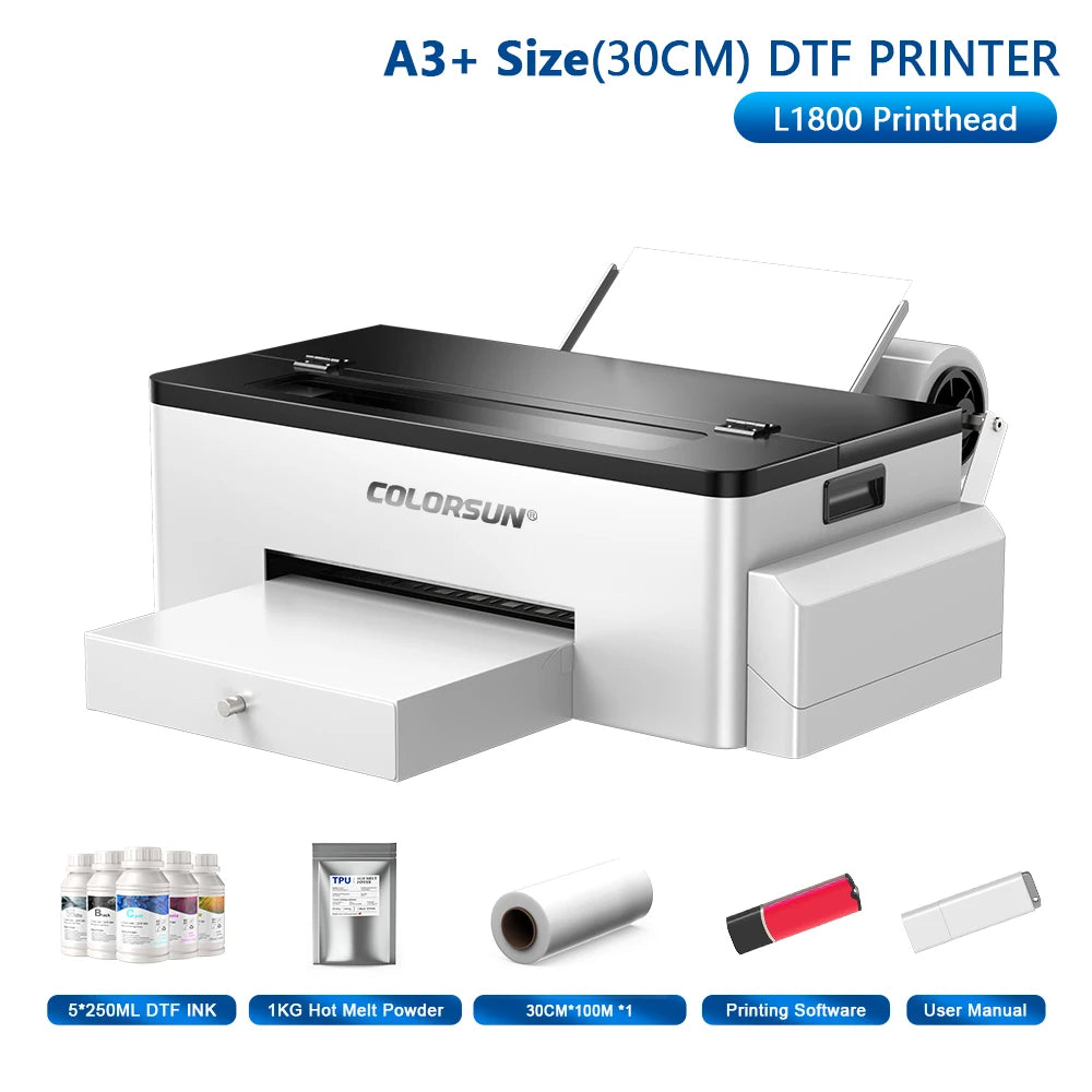 Colorsun A3 DTF Printer For Epson L1800 DTF Printing Machine Direct to Film Impresora A3 DTF Printers For T-Shirt Hoodies Fabric