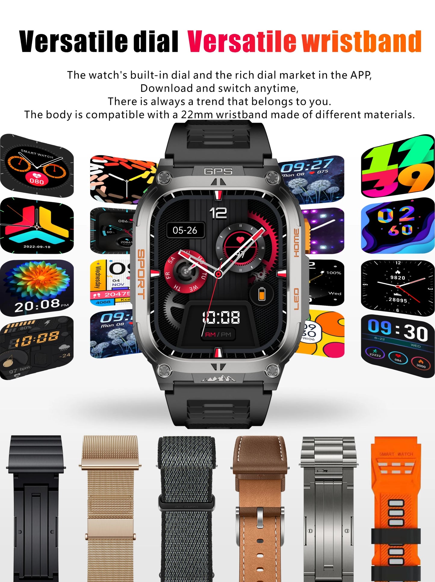 New GPS Tracking Smart Watch LED Flashlight 2.01inch HD Screen Compass BT Call Waterproof Sport Smartwatch For Android iOS