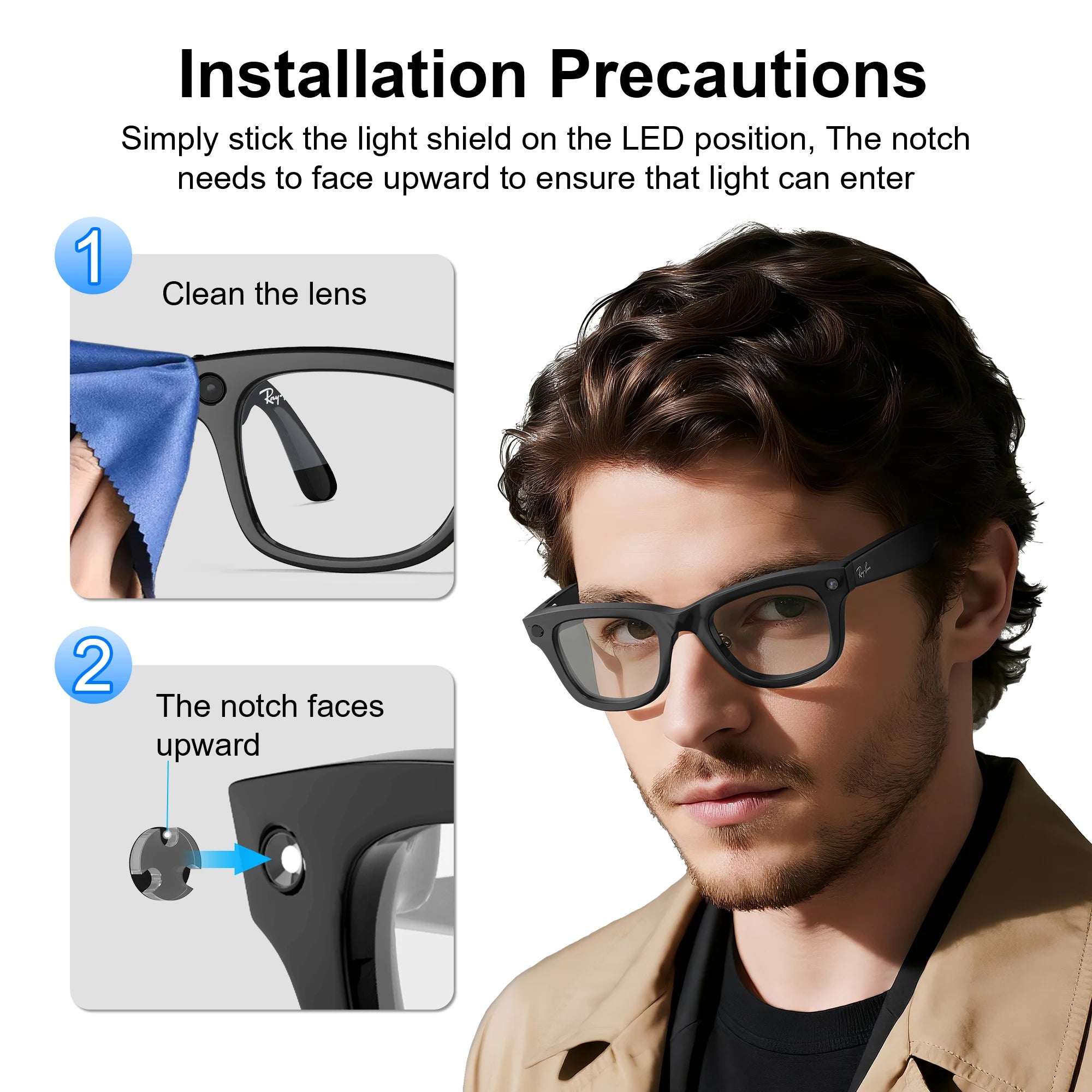 HIBLOKS For Ray-Ban Meta Wayfarer RW4006/RW4008 Skyler RW4010 RW4009/RW4009F AI intelligent Glasses Record Video Shading Sticker