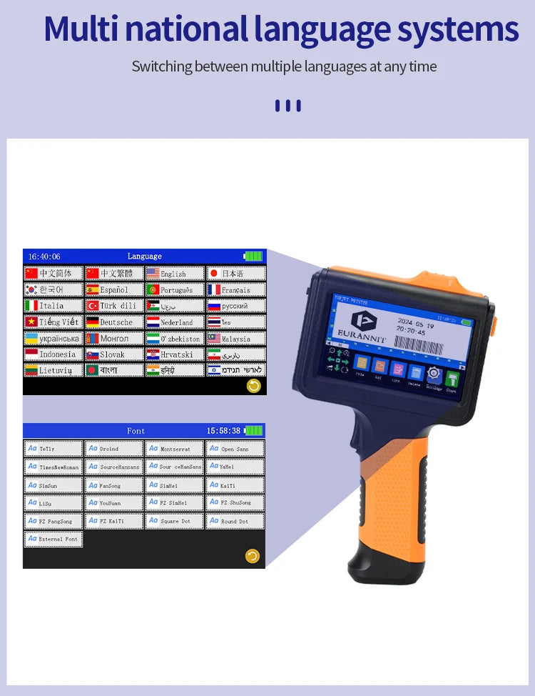 EURANNIT E19 12.7mm Portable Printer Handheld Thermal Inkjet Printer Portable Expire Date Counter QR Barcode Logo Coding Machine