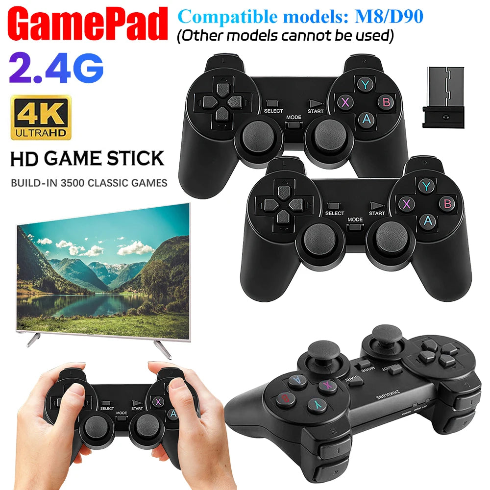2.4GHz Wireless Gamepad Twin Pack - No Delay Dual Shock Controllers for M8/D90 Game Stick, PC, Android TV Box with Battery Power