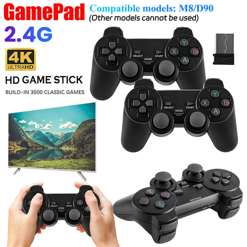 2.4GHz Wireless Gamepad Twin Pack - No Delay Dual Shock Controllers for M8/D90 Game Stick, PC, Android TV Box with Battery Power