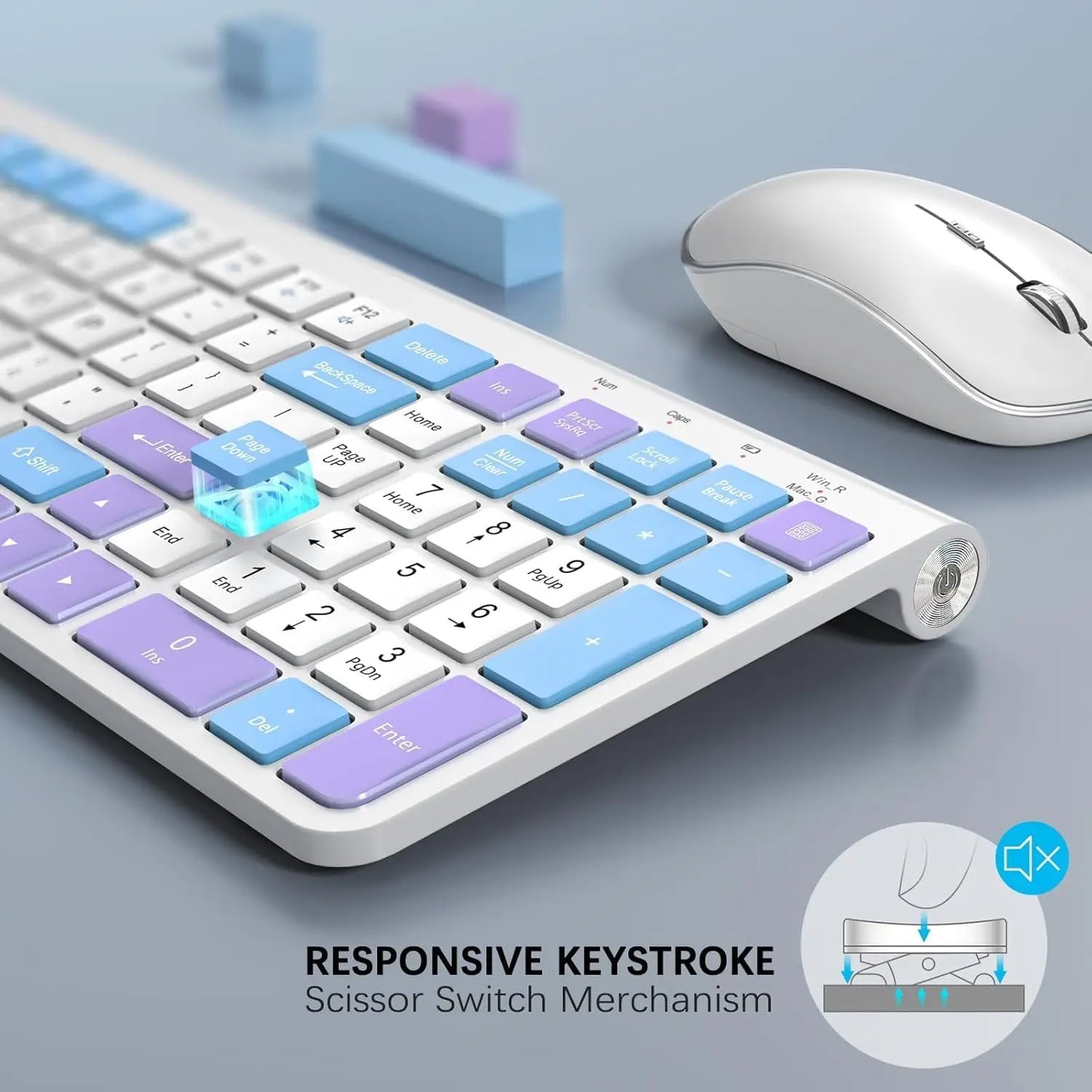 Ergonomic wireless keyboard and mouse, AZERTY, France, quiet and portable, including USB-A and USB-C ports, suitable for Mac/PC/