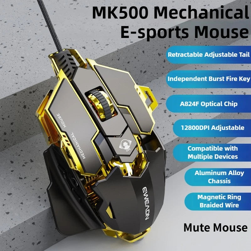 MK500 RGB Backlight Wired Mechanical Mouse 12800DPI Adjustable Macro Programming E-Sport Ergonomic Gaming Mouse For PC Laptop