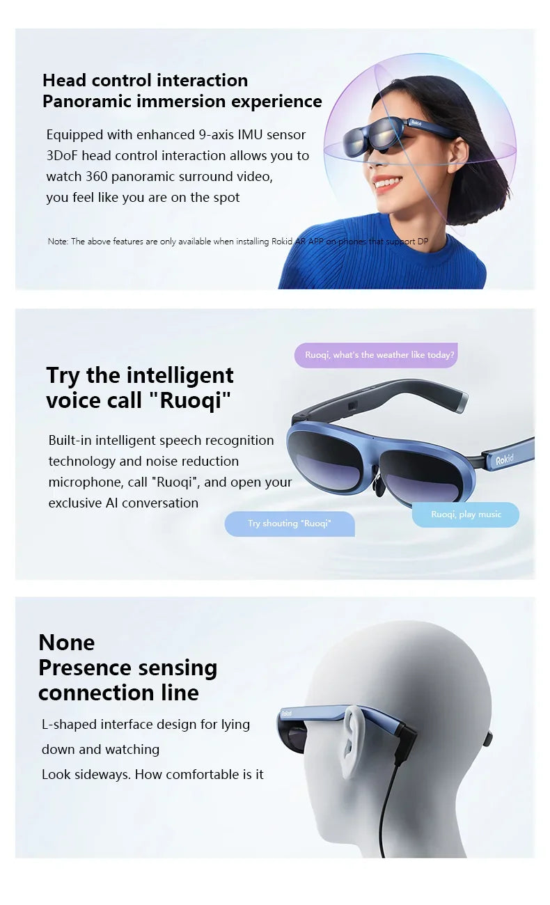 Rokid Max AR Smart Glasses Micro OLED 3D 215”Max Giant Screen Theater Viewing For Phones/Switch/PS5/Xbox/PC