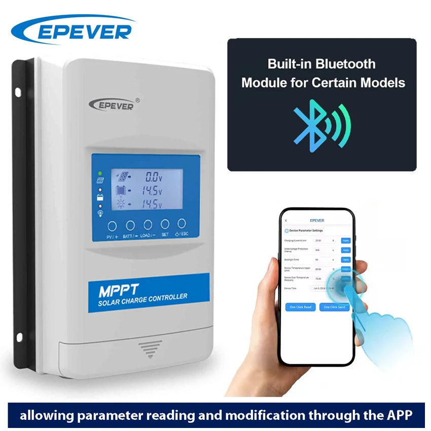 EPEVER 10/20/30/40A MPPT Solar Controller Built In Bluetooth 12V 24V 48V XTRANG3BLE 60/100/150V PV Panel Can Lithium/No Battery