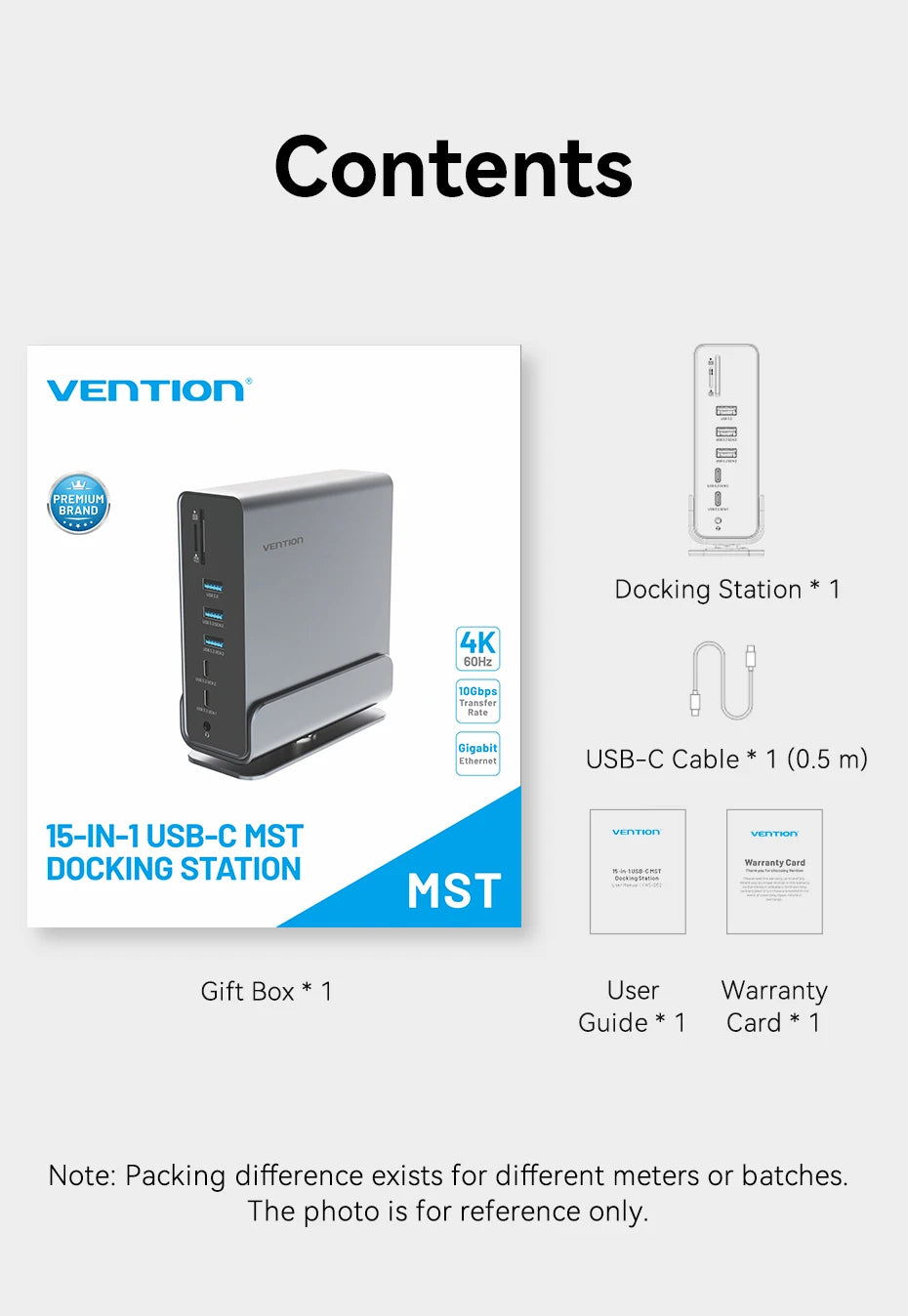 Vention 15 in 1 USB C Docking Station 4K HDMI Triple Monitor Hub USB 3.2 10Gbps RJ45 1000M 100W for Windows PC Laptop HP MacBook