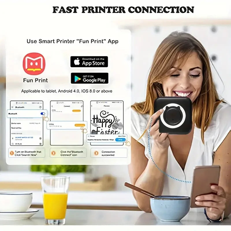 Portable Mini Thermal Printer Wirelessly BT 203dpi Photo Label Memo Wrong Question Printing With USB Cable Imprimante Portable