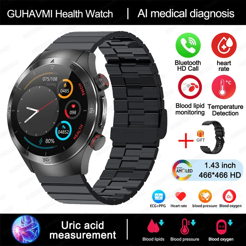 For Xiaomi Precise Laser Therapy Bracelet Uric Acid Blood Lipid ECG+PPG Health  Smart Watch Bluetooth Call Smartwatches 2025 New
