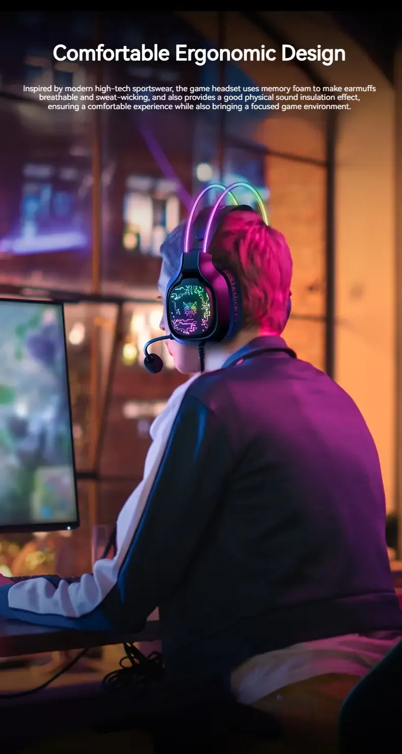 ONIKUMA X22 Gaming Headset RGB Dynamic Lighting Wired Over-Ear Adjustable Headphones With Mic 50MM For PC PS4 Xbox PS5 Gift