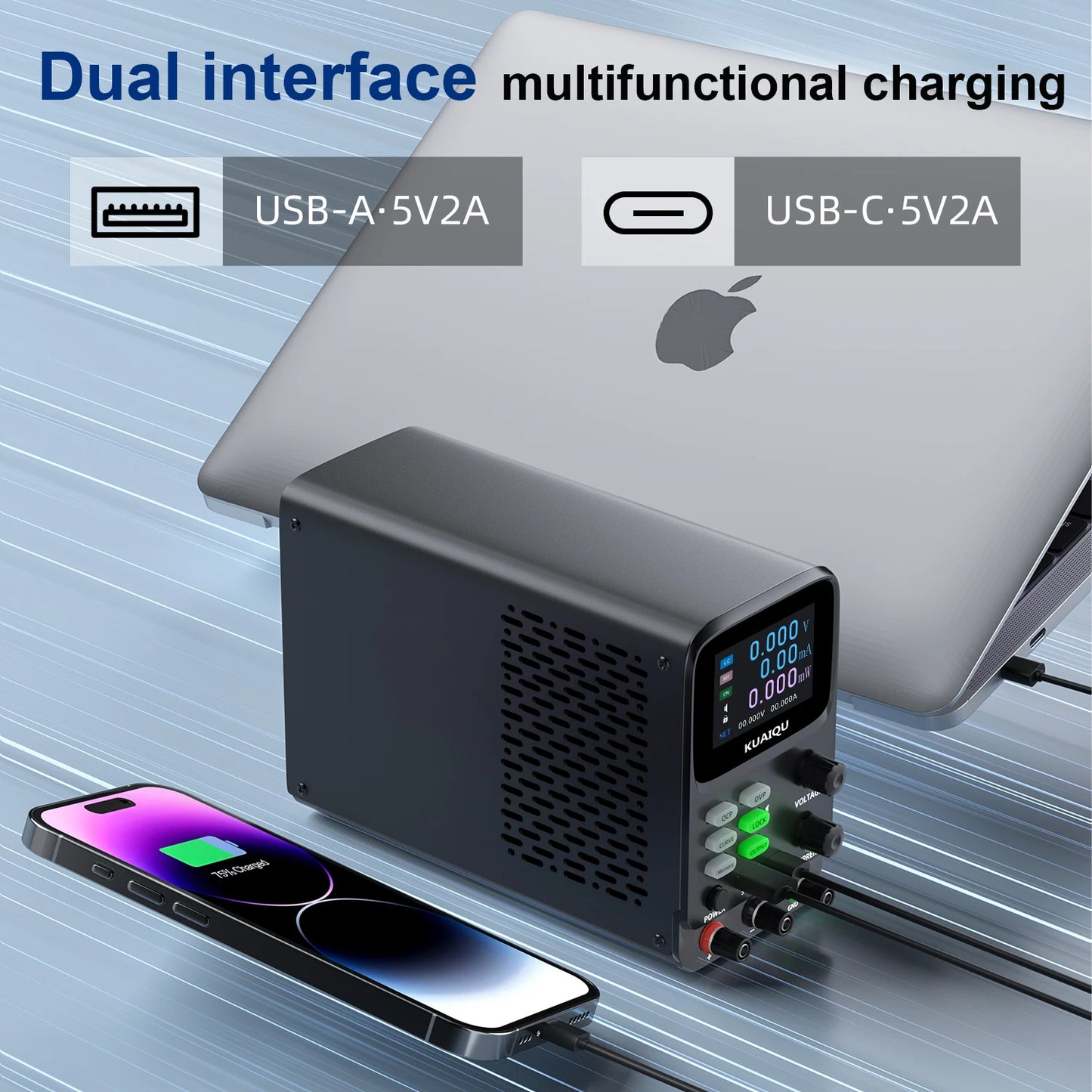 KUAIQU 5 Digits Programmable Adjustable Power Supply 30V 10A,Battery Simulation Tester,Real time Curve Display Voltage Current
