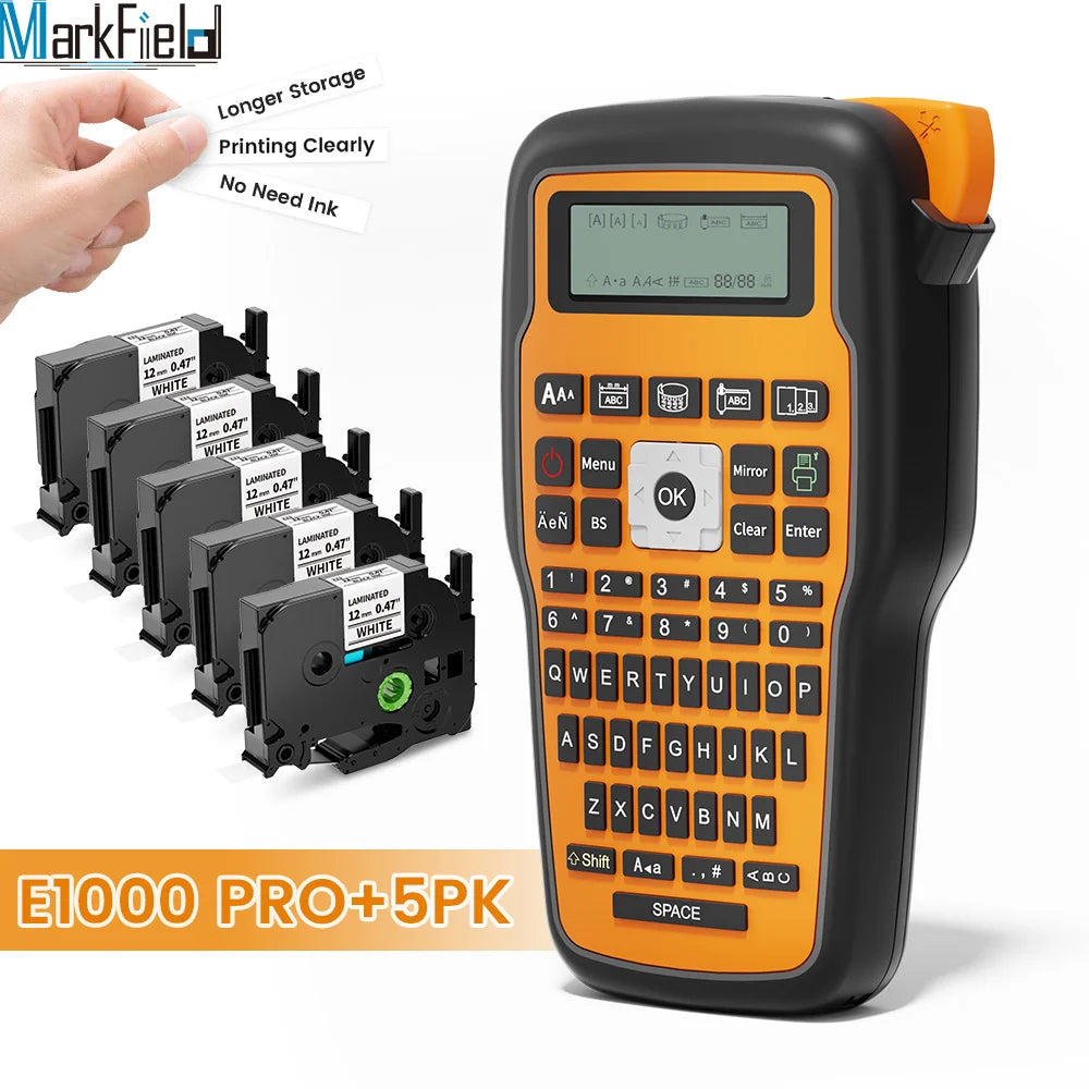 E1000 PRO Portable Label Printer 203dpi Compatible for Brother TZe231 HSE231 FX231 6-12mm Label Maker Machine Industrial Labeler