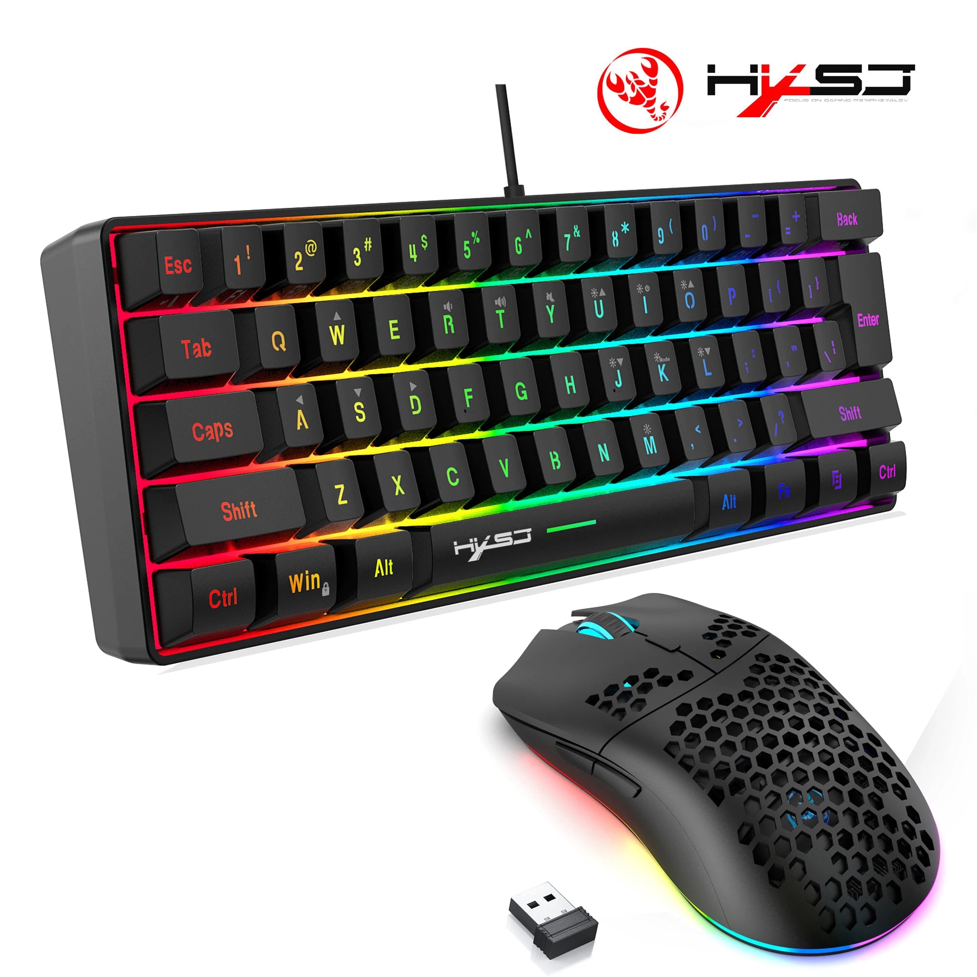 Hot sale 60% mini portable gaming keyboard and mouse combos wired keyboard ergonomic RGB backlit wireless mouse for laptop game