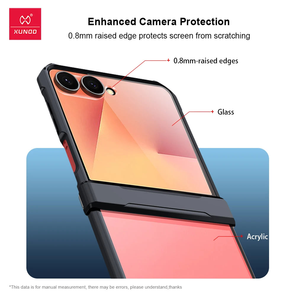 Xundd For Samsung Galaxy Z Flip 7 Flip7 SE Flip 6 5 4 Case Airbag Shockproof Shell Acrylic+TPU+Glass Back Cover For 플립7 케이