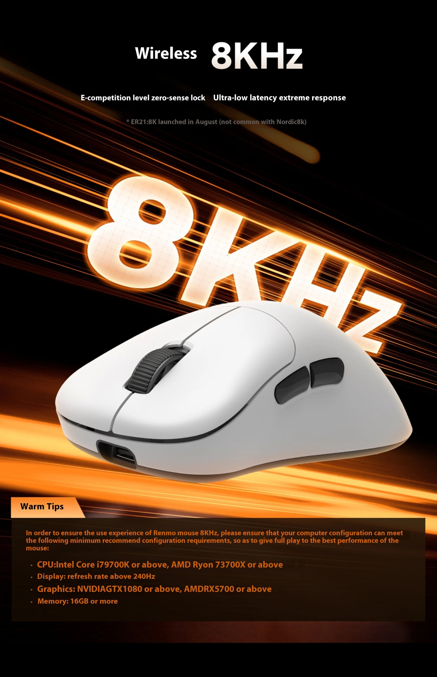 Rawm Er21 Pro Wired Gaming Mouse 2-Mode 2.4g 8k Polling Rate Paw3950 Sensor Nordic52840 Lightweight 49g Ergonomic For Gamers
