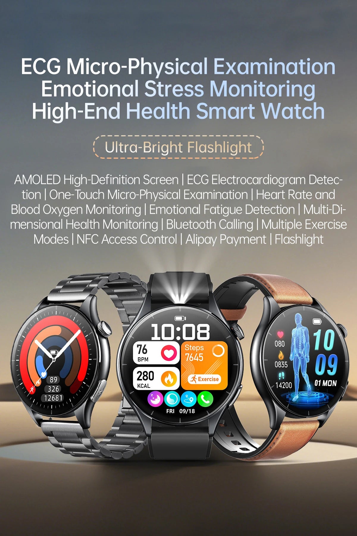 2025 New NFC  Health MonitorUric Acid Blood Pressure Blood oxygen Body Analysis Smart Watch ECG+PPG Clock Smartwatch Men lady
