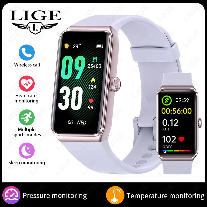 LIGE New 1.47” HD Smart Watch Women's Sports Fitness Bracelet Thermometer Health Monitor Waterproof Women Smartwatch for Xiaomi