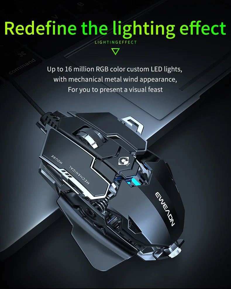 MK500 RGB Backlight Wired Mechanical Mouse 12800DPI Adjustable Macro Programming E-Sport Ergonomic Gaming Mouse For PC Laptop