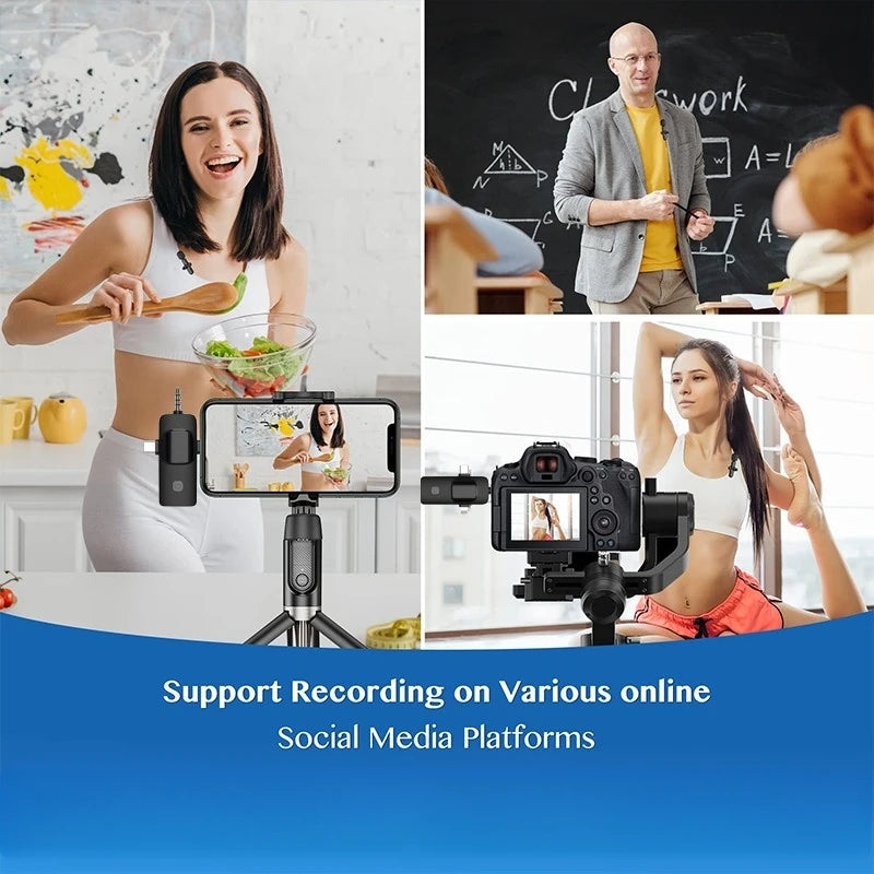 3 In 1 Wireless Lavalier Microphone for Android 3.5mm for radio Live Recording Noise Reduction Professional Mini Microph