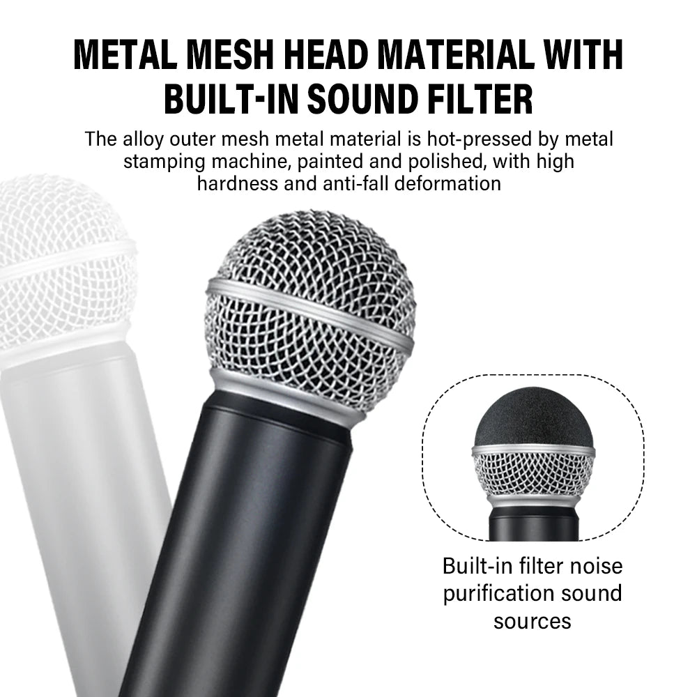 Professional 2 Channel UHF PG58 Wireless Microphone Dynamic Mic System with Rechargeable Receiver For Party Karaoke Show Meeting