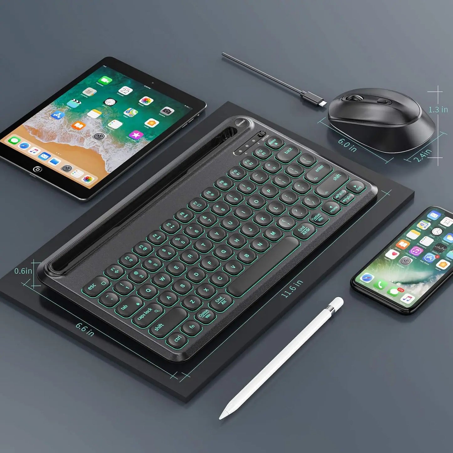 RGB Blacklit Bluetooth Wireless Keyboard and Mouse Combo for Mac OS iPad iPad Air iPad Pro Tablet Android Mobile Phone Laptop PC