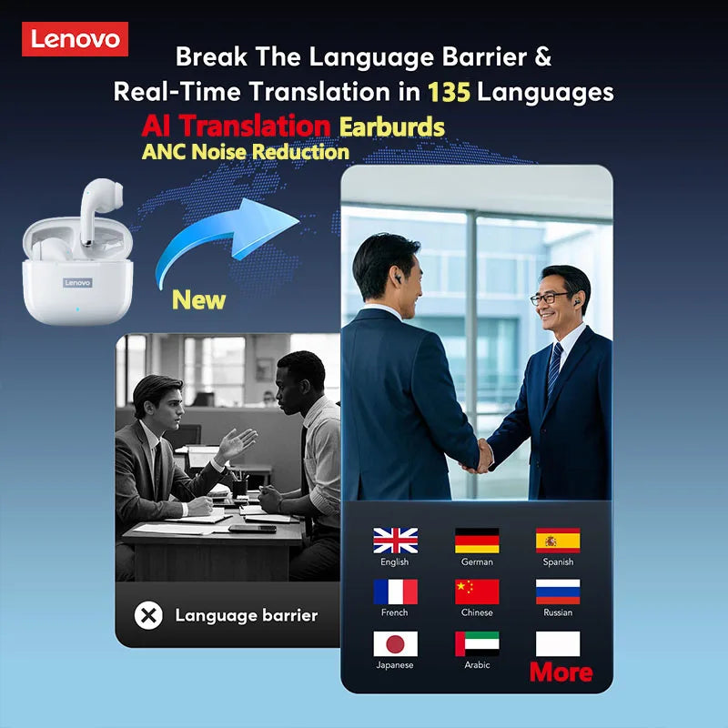 Lenovo LP40 Pro Translation Earburds TWS Bluetooth Real Time Translation Long Endurance AI Earphones Travel Translator Headset