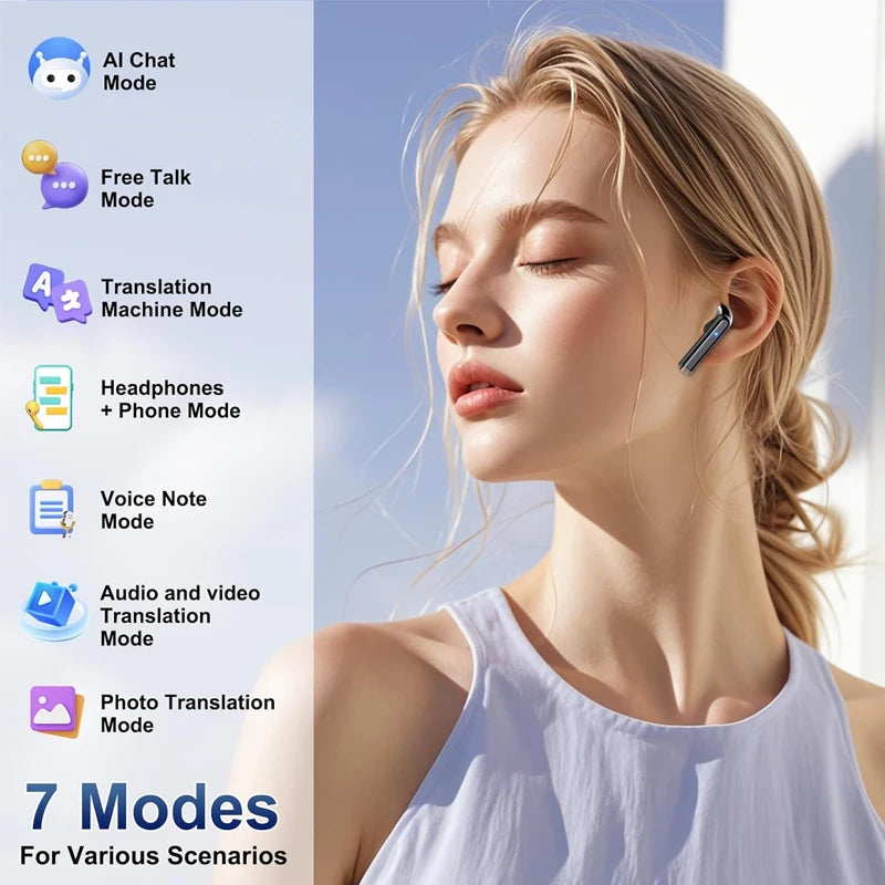 UYUXIO Real Time AI Language Translator Earphone 3 in 1 Translating Earbuds with 144 Languages Accents Headphone Ear Buds