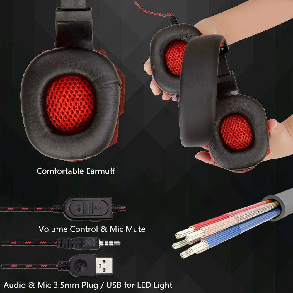 New Gaming Headphones Headset With LED Light Deep Bass Stereo Wired Gamer Earphone Mic for PS4 Xbox PC Laptop Phone One Switch