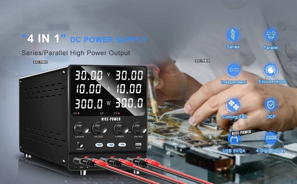 30V 10A DC Power Supply Adjustable Digit Display Dual Channel Lab Power Supplies Voltage Regulator Multiple Output 120V3A 60V5A