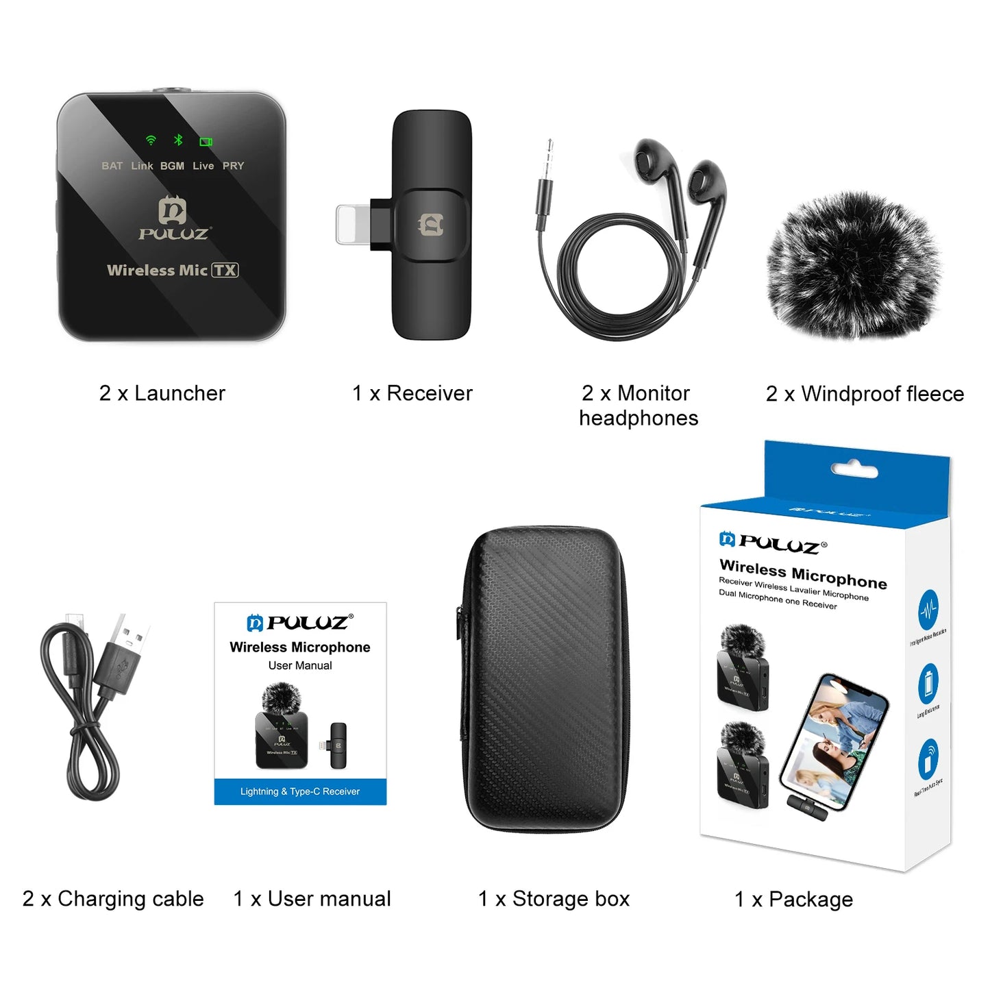 PULUZ Wireless Lavalier Microphone Portable Audio Video Recording Mini Mic for iPhone Android Outdoor Live Broadcast Phone Mic