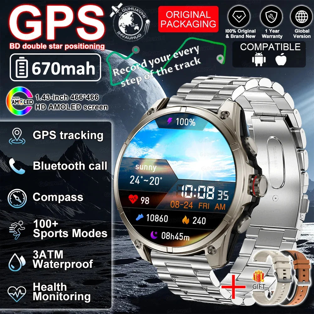 New GUHAUVMI GPS 670mAh Large Battery Durable Adult Smart Watch GPS Compass Altimeter Waterproof BT Call Sports Smartwatch Men
