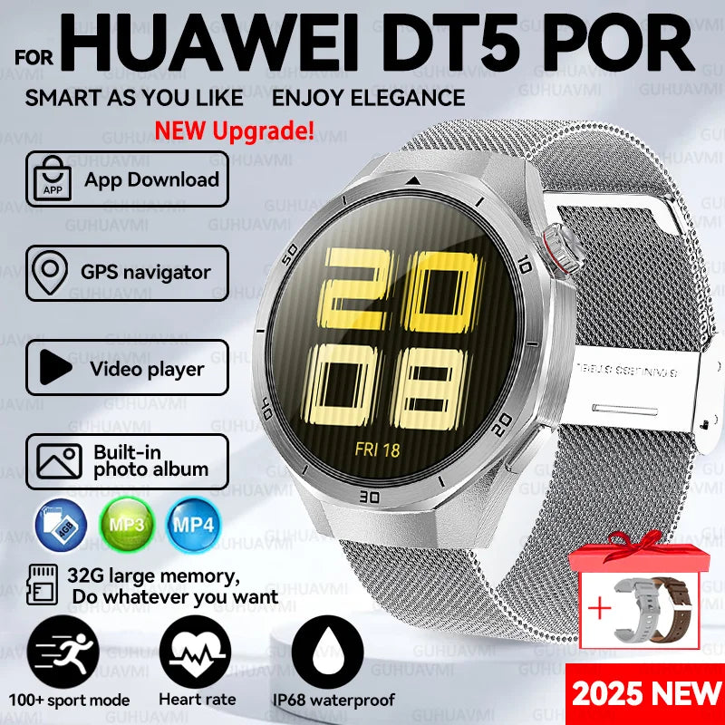 For HUAWEI GT 5 Pro 2025 New SmartWatches 32Gb Memory MP3&MP4 APP Download AGPS Navigation map Bluetooth call NFC SmartBracelet