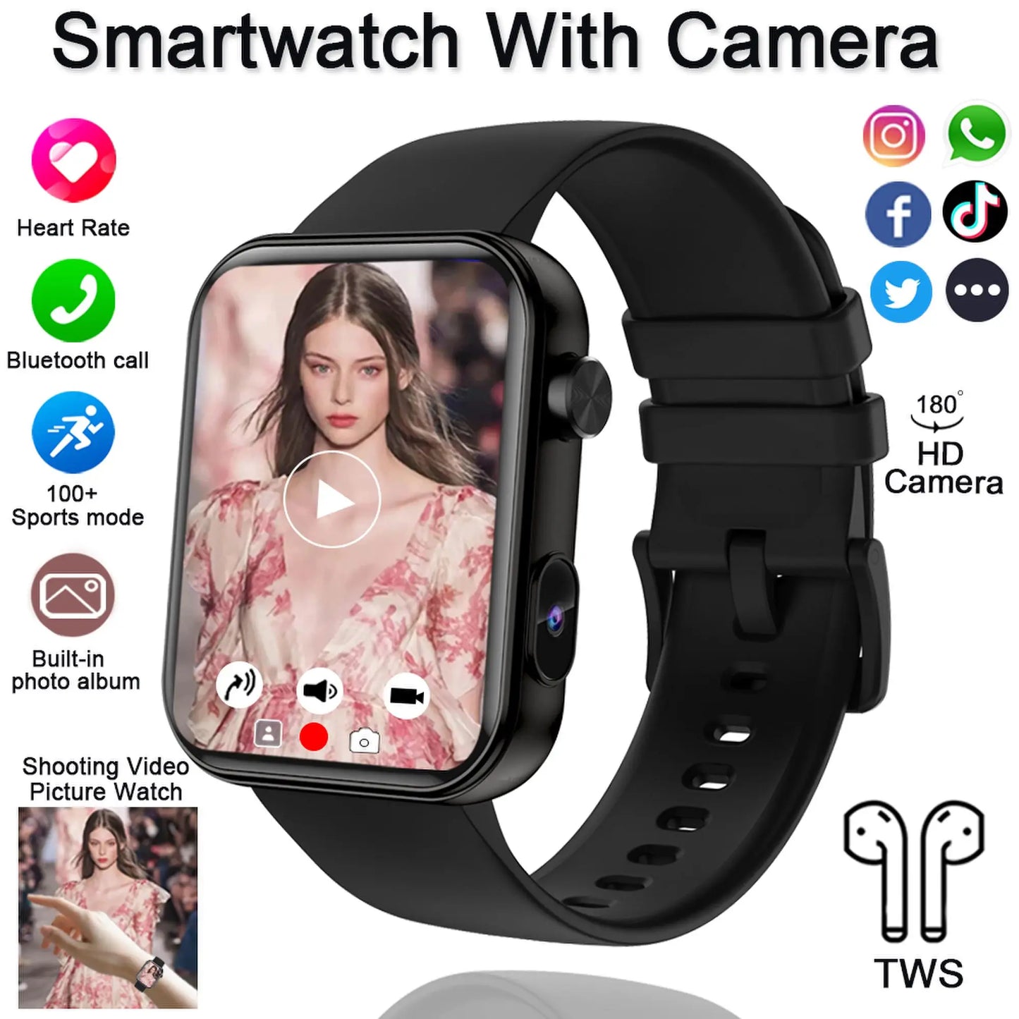 New Smart Watch Women Men Camera Take Photo Record Video Heart rate Sports Fitness Waterproof Bluetooth Call For Android iOS