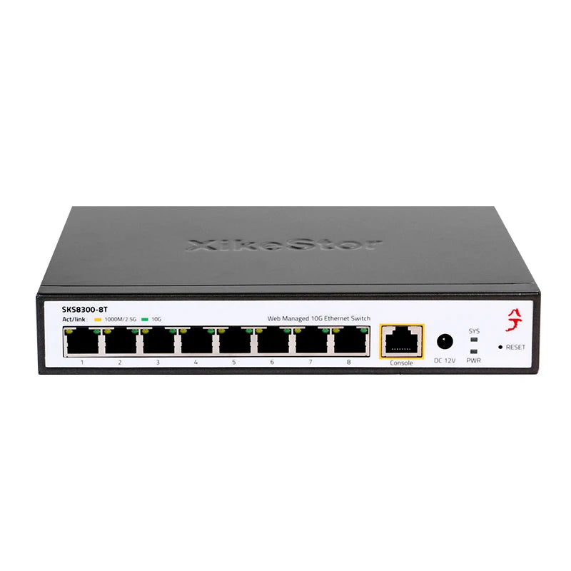 XikeStor 8-Port 10G RJ45 L3 Managed  with Fan Support 1G/2.5G/10G DHCP/VLAN/Port Aggregation/Routing Function