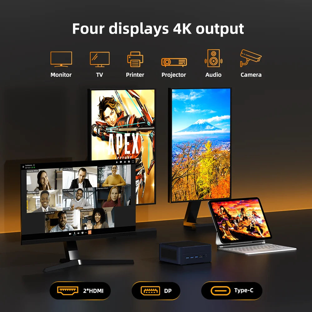 ZXIPC Mini PC Ryzen 7 5800H 6600H 7735HS 4500U DDR4 16GB 512GB Nvme SSD WIFI6 BT5.2 Desktop MINI PC Gamer Computer Four Display