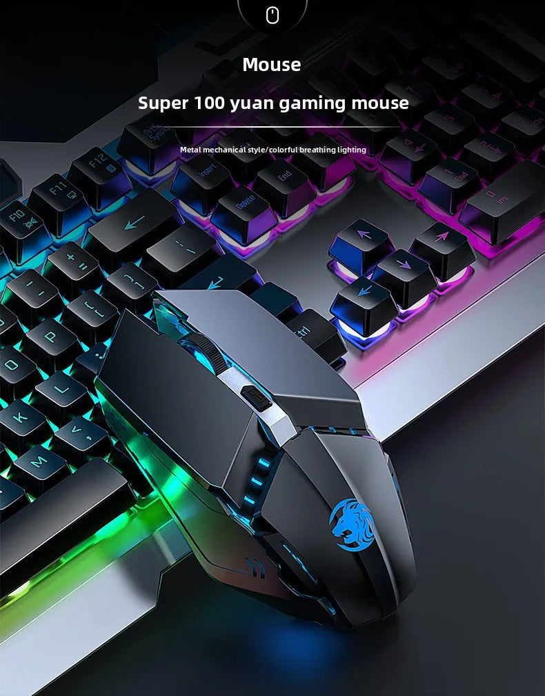Gaming Wired Mechanical Keyboard Mouse Set Rainbow Glow Backlight 104 Keys Metal Panel Mechanical Keyboard for Laptop Desktop